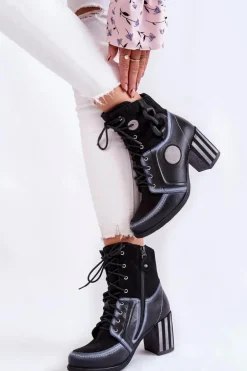 Damskie Skórzane Botki Maciejka 05599-01 Czarne