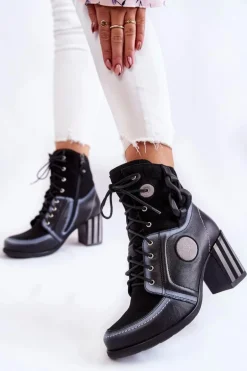 Damskie Skórzane Botki Maciejka 05599-01 Czarne