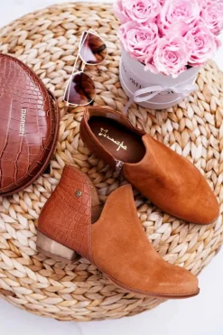 Damskie Skórzane Botki Maciejka Rude Wzór Zwierzęcy 04091-29