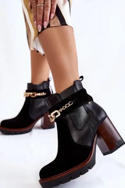 Damskie Skórzane Botki Maciejka 05781-01 Czarne