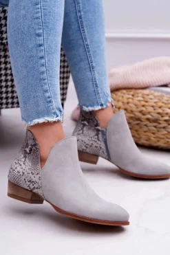 Damskie Skórzane Botki Maciejka Szare 04091-03
