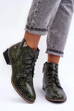Damskie Skórzane Botki Maciejka 5743C-09 Zielone