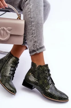 Damskie Skórzane Botki Maciejka 5743C-09 Zielone