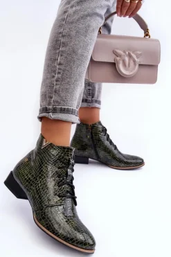 Damskie Skórzane Botki Maciejka 5743C-09 Zielone