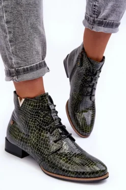 Damskie Skórzane Botki Maciejka 5743C-09 Zielone