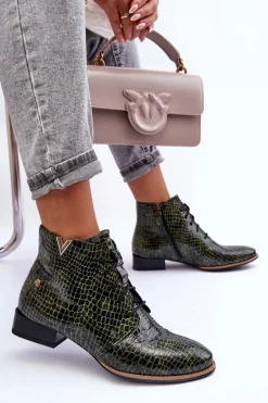 Damskie Skórzane Botki Maciejka 5743C-09 Zielone