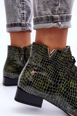 Damskie Skórzane Botki Maciejka 5743C-09 Zielone