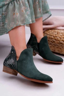 Damskie Skórzane Botki Maciejka Zielone 04091-19