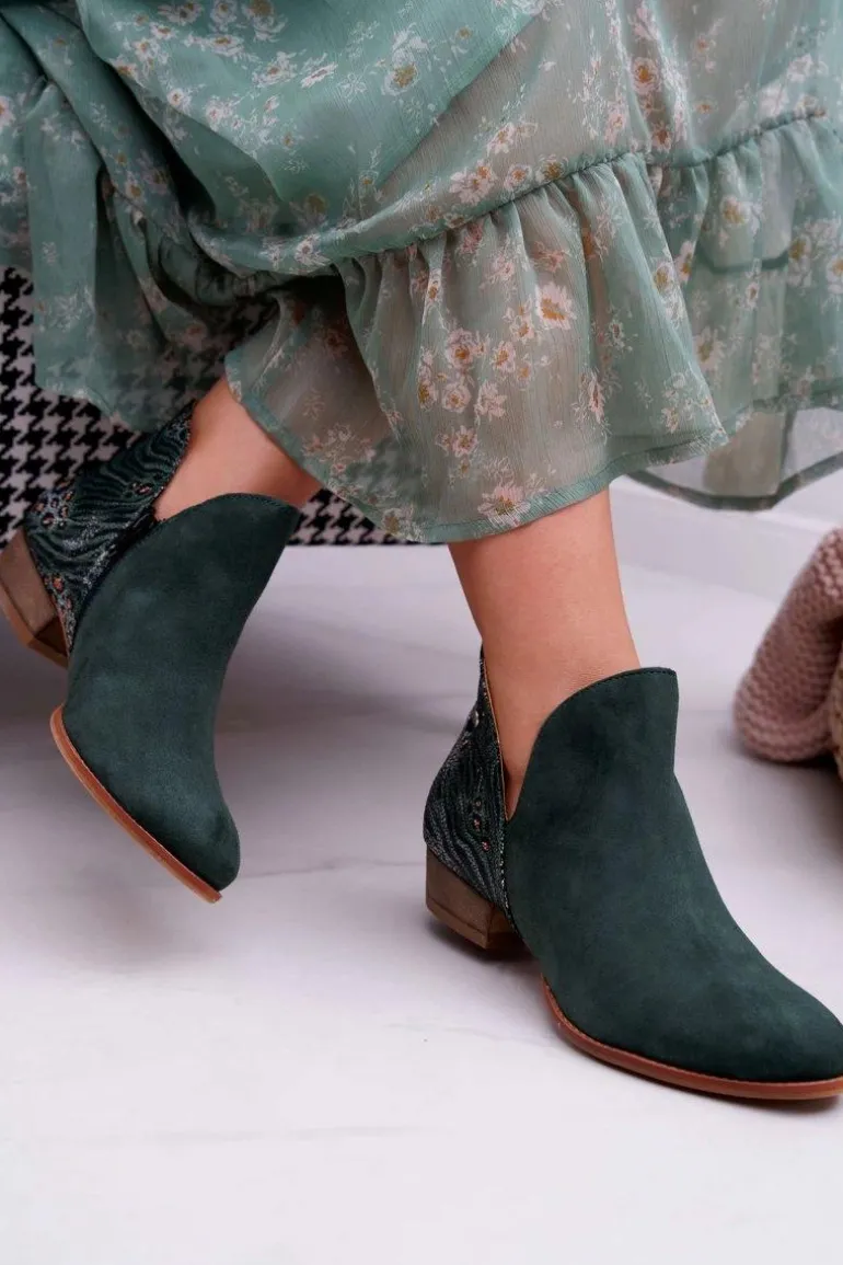 Damskie Skórzane Botki Maciejka Zielone 04091-19