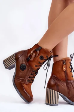 Damskie Skórzane Botki Maciejka 05599-29 Brązowe