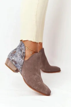 Damskie Skórzane Botki Maciejka Ciemny Beż 04091-65