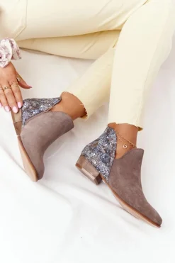 Damskie Skórzane Botki Maciejka Ciemny Beż 04091-65