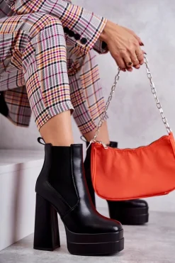 Damskie Skórzane Botki Na Masywnym Obcasie Czarne Jones