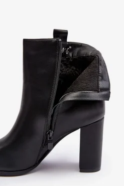 Damskie Skórzane Botki Na Słupku Czarne Vevine