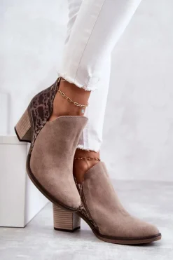 Damskie Skórzane Botki Na Słupku Maciejka Beżowe 04492-43