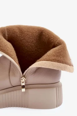 Damskie Skórzane Botki Na Platformie Beżowe Lemar Jenefer