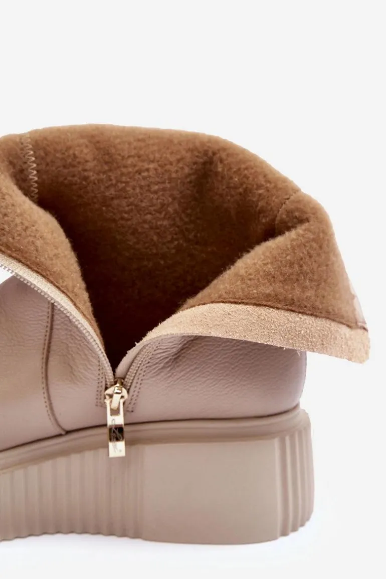 Damskie Skórzane Botki Na Platformie Beżowe Lemar Jenefer