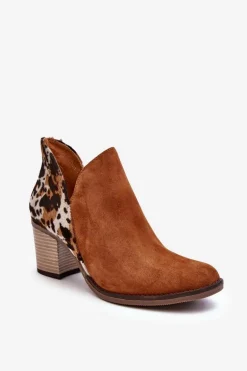 Damskie Skórzane Botki Na Słupku Maciejka Brązowe 04492-98