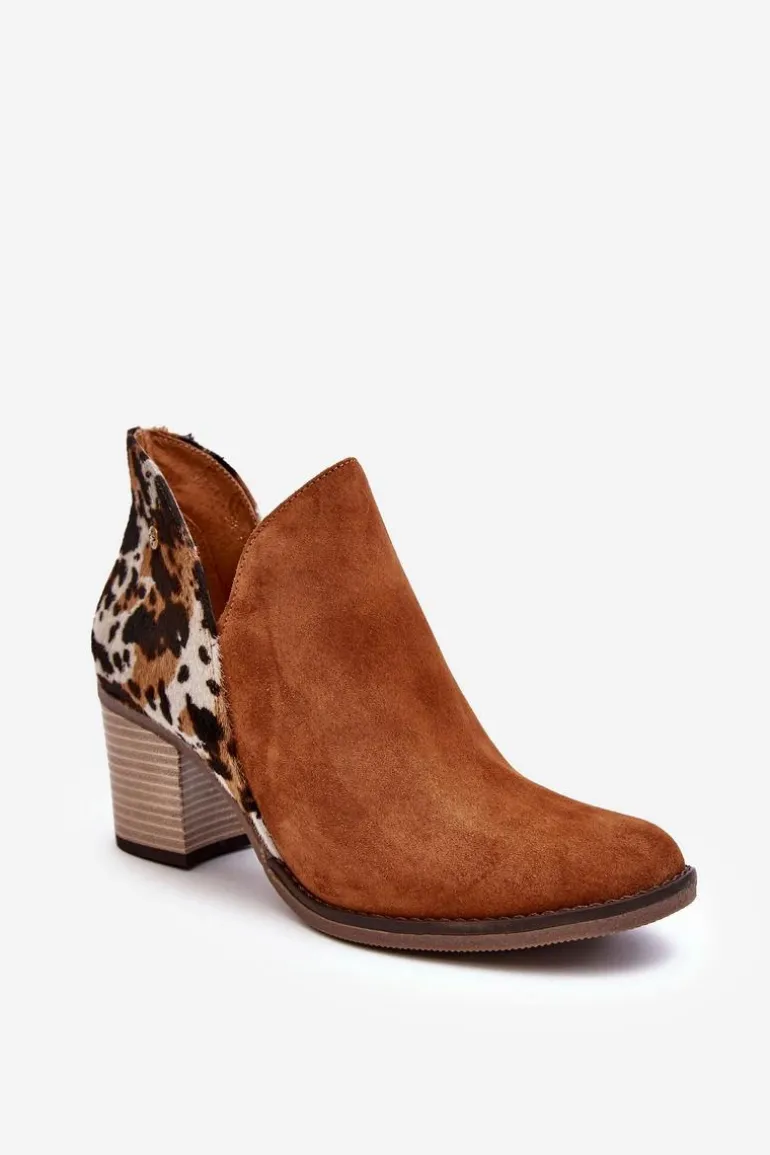 Damskie Skórzane Botki Na Słupku Maciejka Brązowe 04492-98