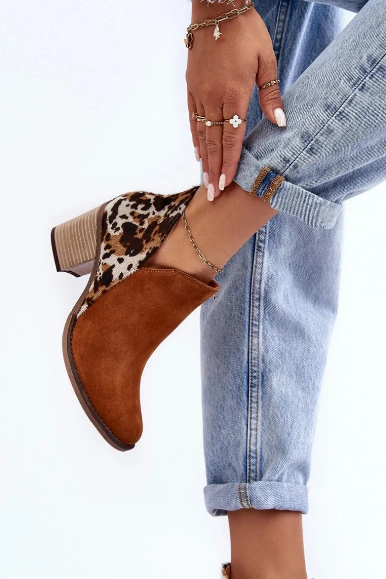 Damskie Skórzane Botki Na Słupku Maciejka Brązowe 04492-98