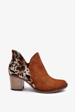 Damskie Skórzane Botki Na Słupku Maciejka Brązowe 04492-98