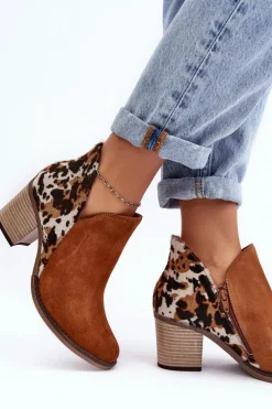 Damskie Skórzane Botki Na Słupku Maciejka Brązowe 04492-98