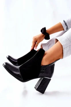 Damskie Skórzane Botki Na Słupku Czarne I Wish