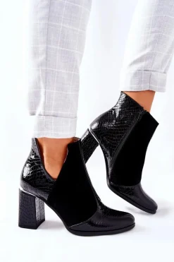 Damskie Skórzane Botki Na Słupku Czarne I Wish