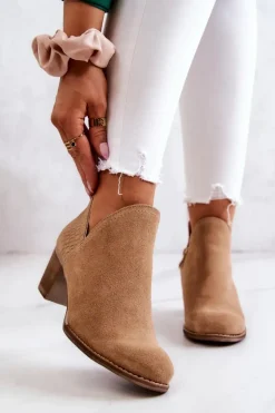 Damskie Skórzane Botki Na Słupku Camel Larsa