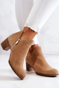 Damskie Skórzane Botki Na Słupku Camel Larsa