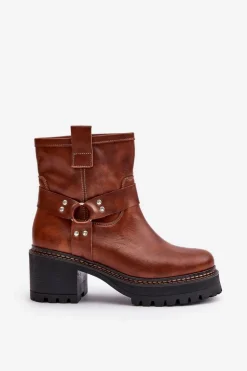 Damskie Skórzane Botki Na Zamek Lewski 3435 Brązowe