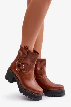 Damskie Skórzane Botki Na Zamek Lewski 3435 Brązowe