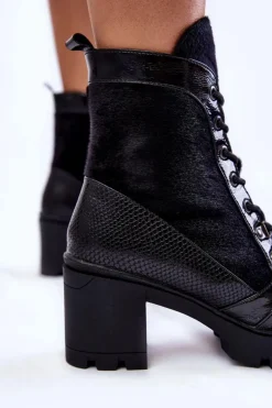 Damskie Skórzane Botki Na Obcasie La.Fi 260063B-LA Czarne