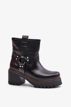 Damskie Skórzane Botki Na Zamek Lewski 3435 Czarne