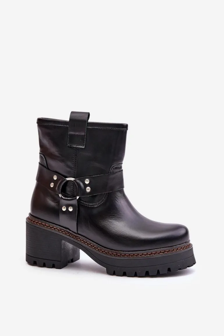 Damskie Skórzane Botki Na Zamek Lewski 3435 Czarne