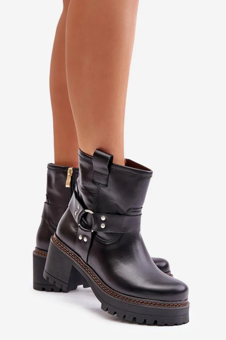 Damskie Skórzane Botki Na Zamek Lewski 3435 Czarne