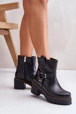 Damskie Skórzane Botki Na Zamek Lewski 3435 Czarne