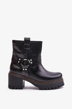 Damskie Skórzane Botki Na Zamek Lewski 3435 Czarne