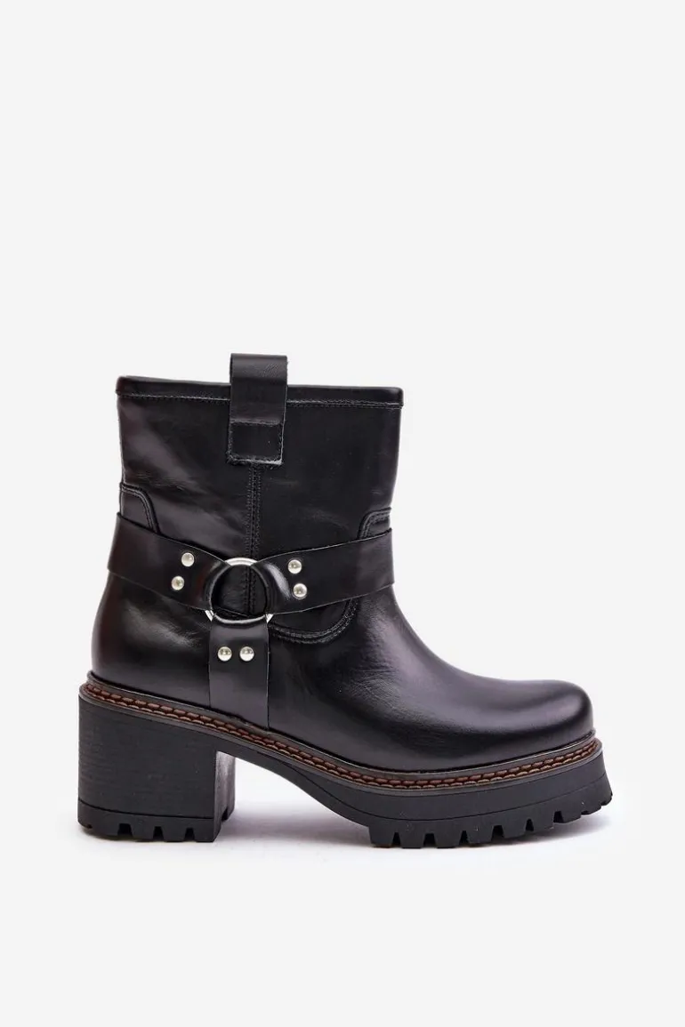 Damskie Skórzane Botki Na Zamek Lewski 3435 Czarne