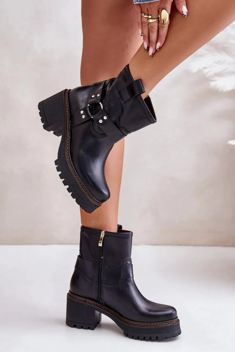 Damskie Skórzane Botki Na Zamek Lewski 3435 Czarne