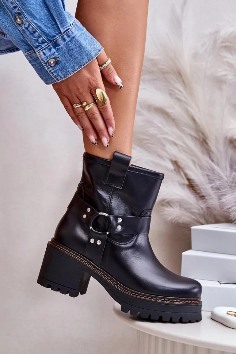 Damskie Skórzane Botki Na Zamek Lewski 3435 Czarne