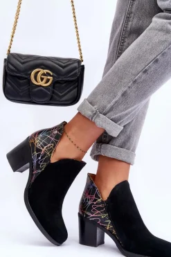 Damskie Skórzane Botki Na Słupku Maciejka 04492-99 Czarne