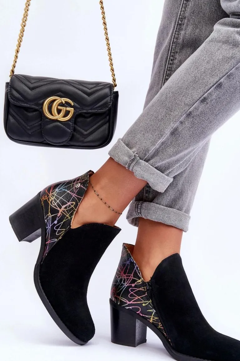 Damskie Skórzane Botki Na Słupku Maciejka 04492-99 Czarne