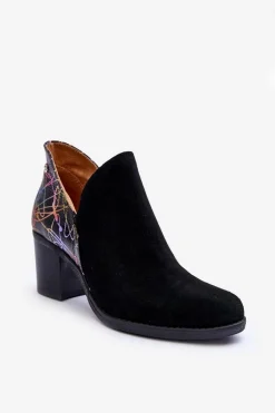 Damskie Skórzane Botki Na Słupku Maciejka 04492-99 Czarne