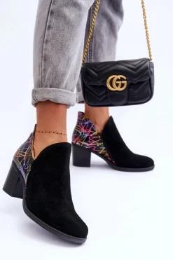 Damskie Skórzane Botki Na Słupku Maciejka 04492-99 Czarne