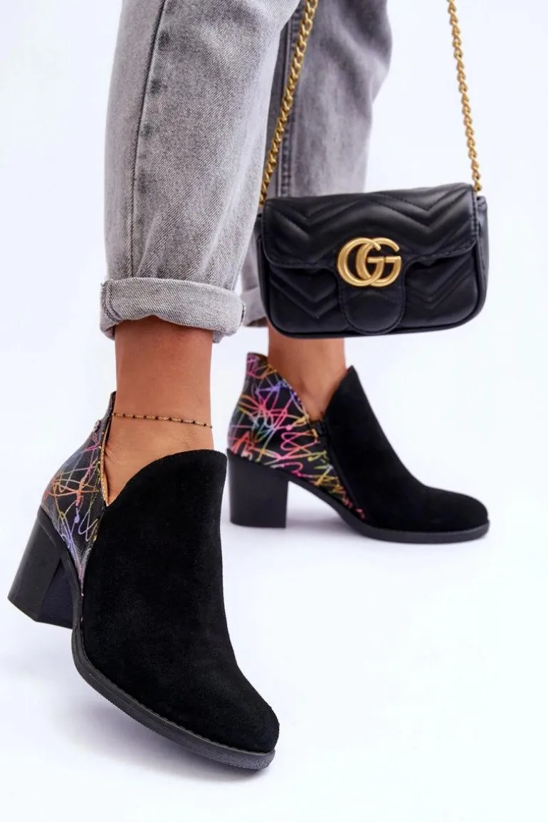 Damskie Skórzane Botki Na Słupku Maciejka 04492-99 Czarne