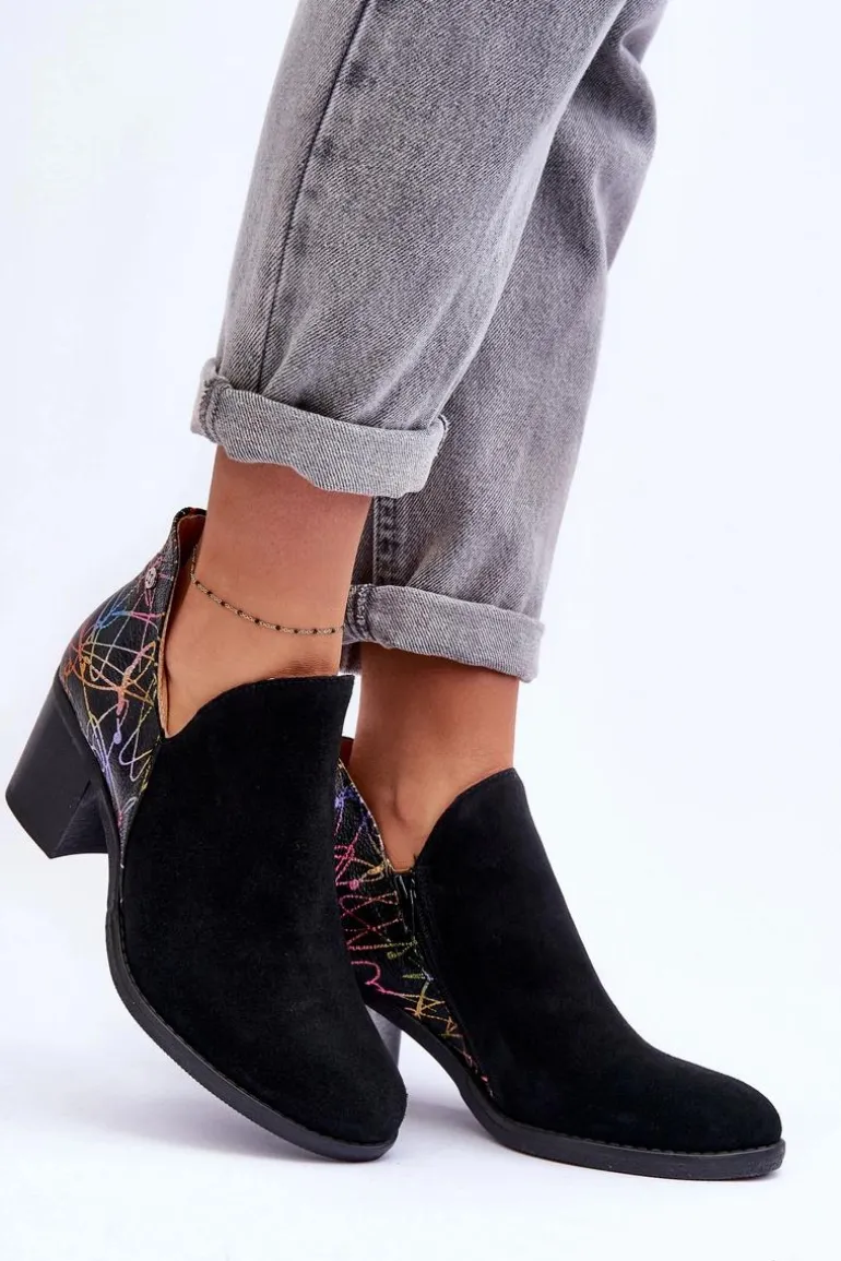 Damskie Skórzane Botki Na Słupku Maciejka 04492-99 Czarne