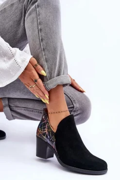 Damskie Skórzane Botki Na Słupku Maciejka 04492-99 Czarne