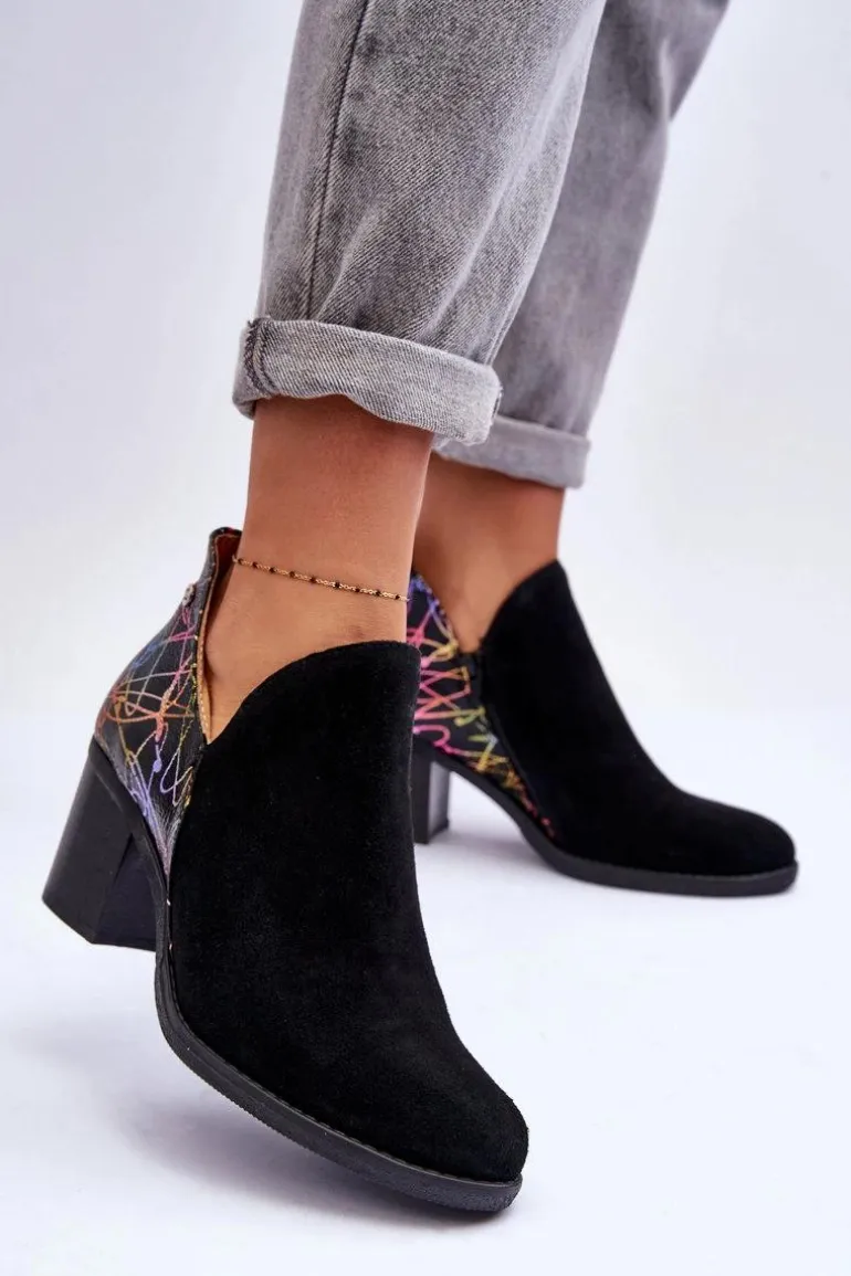 Damskie Skórzane Botki Na Słupku Maciejka 04492-99 Czarne