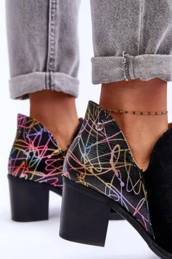 Damskie Skórzane Botki Na Słupku Maciejka 04492-99 Czarne